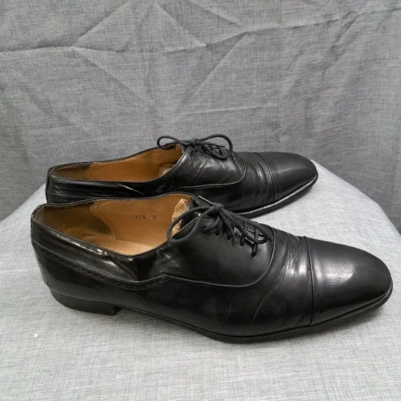 Size 11.5D Bally Black Leather Cap Toe Oxford Dress Shoe Men 